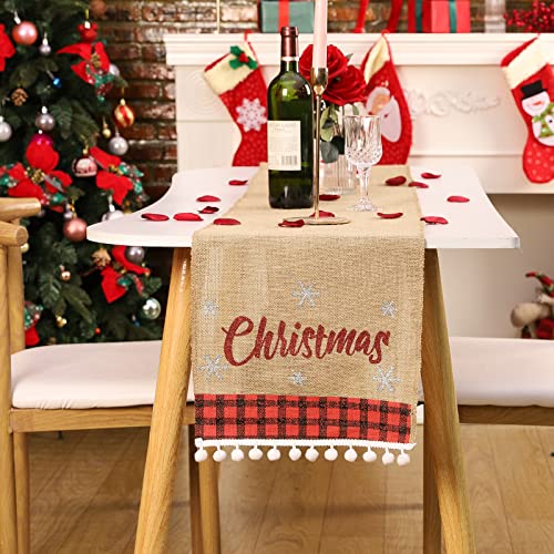 Ameter Sackleinen-Weihnachtstischläufer, 274 cm, rustikal, rot, schwarz, kariert, Weihnachten, Urlaub, Zuhause, Party, Hochzeit, Dekorationen von Ameter
