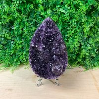 8 "Große Ausgezeichnete Eiförmige, Ovale Amethyst-Cluster-Blumen-Formationen Druzy Dark Purple Quarz Auf Metallständer Polierte Kante # K1063 von AmethystCreationShop