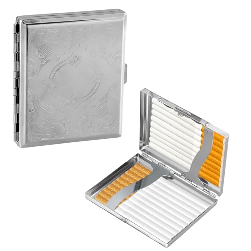Amexo 2 Stück Zigarettenetui 20 Zigaretten, Zigarettenbox Tragbare Vintage Zigarettenbox Metall Zigarettenetuis mit Schnappverschluss, Aluminium Zigarettenetui für Herren und Damen (Silber) von Amexo