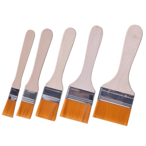 Amexo 5 Stück Breit Flachpinsel Set Malerpinsel Wandfarbe Lasurpinsel Farbe Streichen Pinsel Holz Farbpinsel Verschiedene Größen Flachpinsel Set für Ölgemälde Aquarell von Amexo