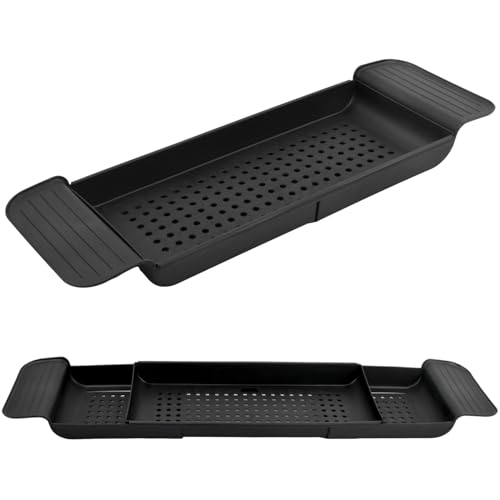 Amexo Badewannen Caddy Tablett Badewannenablage mit Ablaufdesign, Erweiterbares Kunststoff Baderegal Badewannentablett für Weingläser Tablet-Telefone Aromatherapie Kämme Kerze Badeprodukte (Schwarz) Amexo Badewannen Caddy Tablett Badewannenablage mit Ablaufdesign, Erweiterbares Kunststoff Baderegal Badewannentablett für Weingläser Tablet-Telefone Aromatherapie Kämme Kerze Badeprodukte (Schwarz) von Amexo