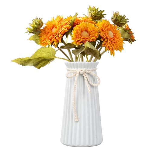 Amexo Vase Weiß 19.5 cm Hoch Vintage Keramik Vasen Deko Vasen für Pampasgras Vasen für Tischdeko Innenbereich von Amexo