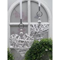 2Er Set Fenster Hänger Herzen 15 Und 20cm Fensterdeko Weiß von AmfFloristik