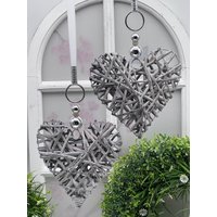 2Er Set Fenster Hänger Herzen 20cm Fensterdeko Grau von AmfFloristik
