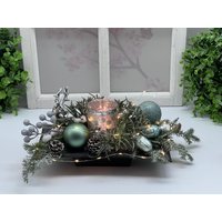 Weihnachtsgesteck Adventsgesteck Mit Hirsch Und Teelicht Glas von AmfFloristik