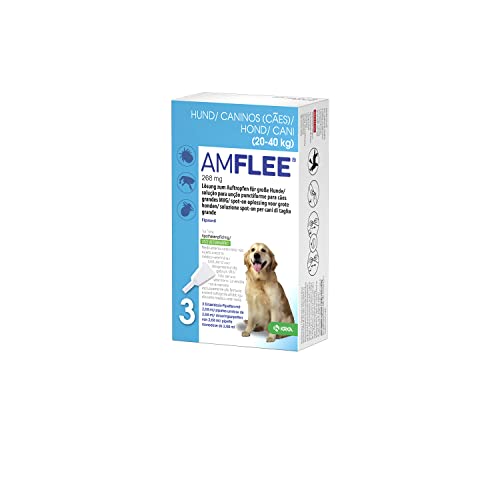 Amflee Spot On Floh- und Zeckenmittel für Hunde von 20-40 kg (L), 3 Einzeldosis-Pipetten mit 268 mg Fipronil, Lösung zum Auftropfen Amflee Spot On Floh- und Zeckenmittel für Hunde von 20-40 kg (L), 3 Einzeldosis-Pipetten mit 268 mg Fipronil, Lösung zum Auftropfen von AMFLEE