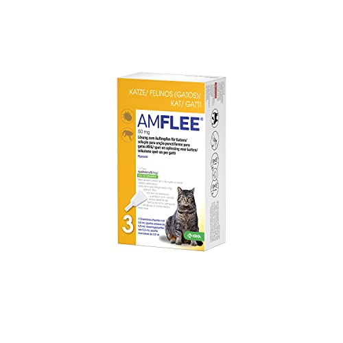 Amflee Spot On für Katzen gegen Flöhe & Zecken, Fipronil, 50 mg Lösung zum Auftropfen, mit 3 Einzeldosis-Pipetten von AMFLEE