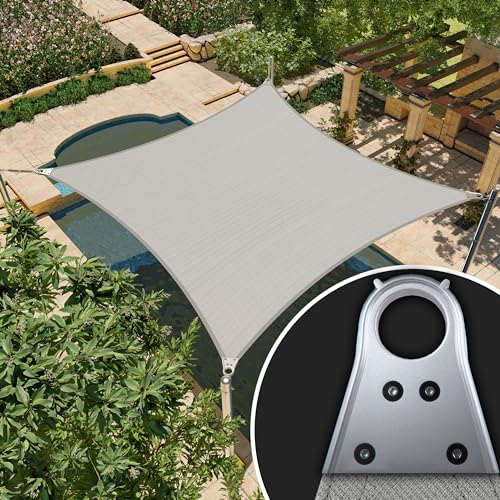 Amgo AGSRRG Sonnensegel, quadratisch, Superring-Sonnenschutz, LSF50+, für Terrasse, kommerzieller Standard, 260 g/m², strapazierfähig, 98 % UV-Blockierung, 5 Jahre Garantie (wir anpassen) von Amgo