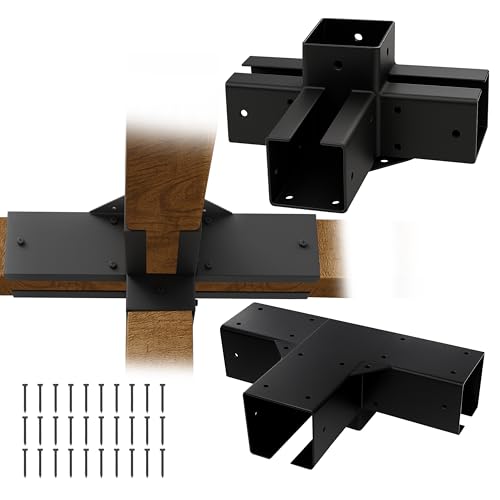 Amgo Pergola-Halterungen, 10,2 x 10,2 cm, 4-Wege-rechtwinklige Ecke mit Schrauben für Pergola, einfache Selbstmontage, robuster Stahl, pulverbeschichtet, rostfrei und wasserdicht, 2 Stück Amgo Pergola-Halterungen, 10,2 x 10,2 cm, 4-Wege-rechtwinklige Ecke mit Schrauben für Pergola, einfache Selbstmontage, robuster Stahl, pulverbeschichtet, rostfrei und wasserdicht, 2 Stück von Amgo
