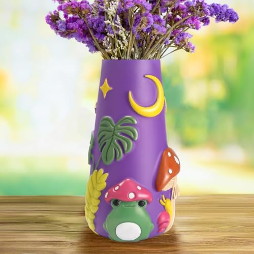 AmiCera Niedliche Frosch Blumen Vase, 20 cm Bunte Eklektische Vasen Deko Wohnzimmer, Einzigartige Boho Dekorative Vasen für Blumen, Handbemalte Moderne Regenbogen Funky Gartenarbeit Geschenke, Lila von AmiCera