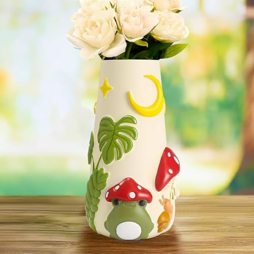 AmiCera Niedliche Frosch Blumen Vase, 20 cm Bunte Eklektische Vasen Deko Wohnzimmer, Einzigartige Boho Dekorative Vasen für Blumen, Handbemalte Moderne Regenbogen Funky Geschenke, Rot & Weiß von AmiCera