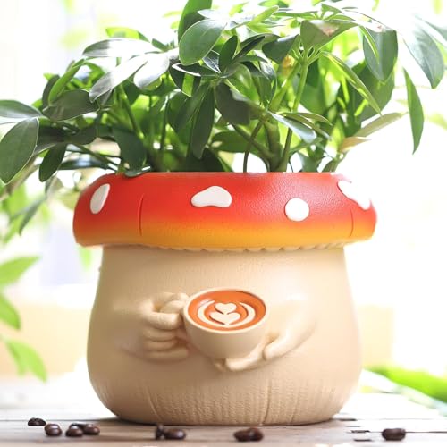AmiCera Süßer Kaffeetassen Blumentopf mit Pilzmotiv, Bunte Pflanzentopf für Zimmerpflanzen, Einzigartige Übertopf mit Drainage, Dekorative BlumentöPfe, Lustige Vielseitige Gartengeschenke AmiCera Süßer Kaffeetassen Blumentopf mit Pilzmotiv, Bunte Pflanzentopf für Zimmerpflanzen, Einzigartige Übertopf mit Drainage, Dekorative BlumentöPfe, Lustige Vielseitige Gartengeschenke von AmiCera