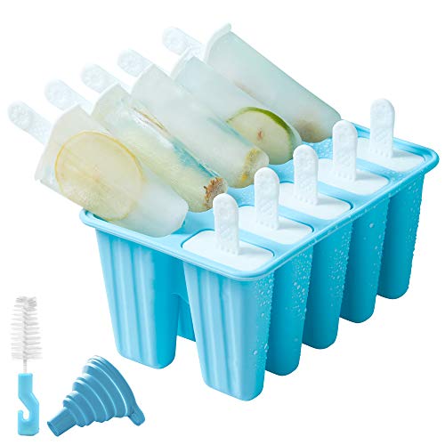 Eiswürfelform aus Silikon, BPA-frei, wiederverwendbar, für Eiswürfel und Eiswürfel, mit Rezepten, Reinigungsbürste und Trichter, 10 Stück von Amian Shop