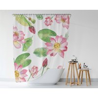 Blumen Duschvorhang, Botanischer Duschdekor, Wasserdichter Stoff Lotus Bad Vorhang, Badezimmer Dekoration von Amichy