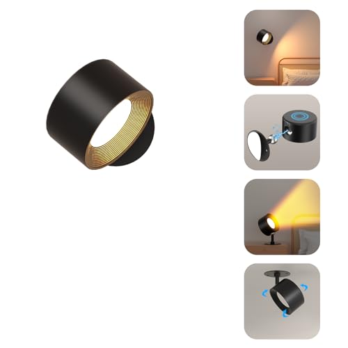Amicool Wandleuchte Innen,Wandlampe Wandlichter ohne bohren und stromanschluss, leselicht Dimmbar Akku, Leuchten für Kinder Touch 4 Helligkeitsstufen 3 Farbmodi 360° drehbare für Schlafzimmer von Amicool