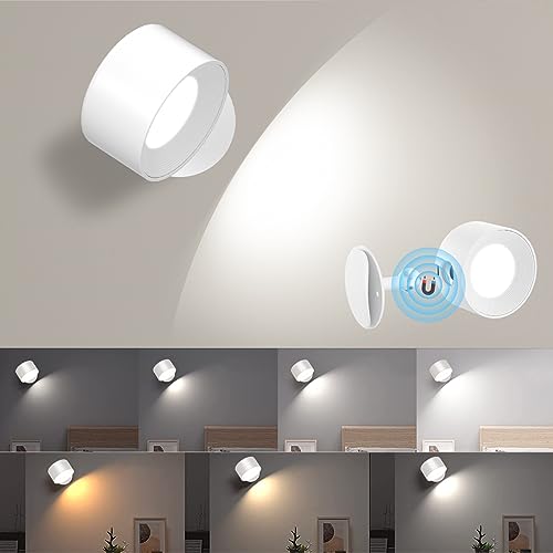 Amicool Wandleuchte Wandlampe Innen, Nachttischlampe Dimmbar mit Akku 1 Stück, Led Nachttischlampen Touch Control 3 Helligkeitsstufen 3 Farbmodi 360° drehbare für Wohnzimmer Schlafzimmer von Amicool