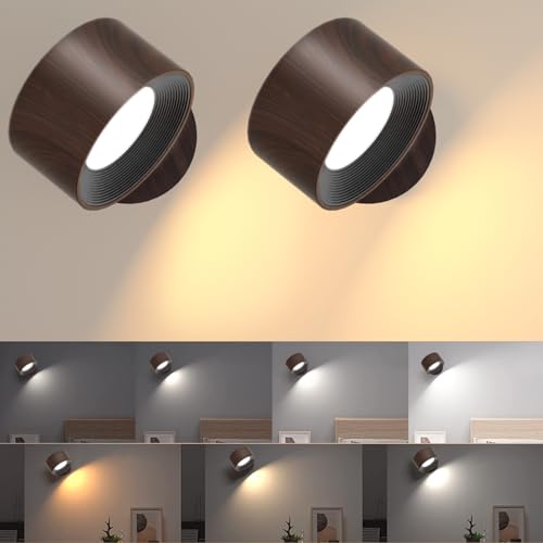 Amicool led wandleuchte innen 2 Stück,wandlampe Wandlichter ohne stromanschluss,4 Helligkeitsstufen 3 Farbmodi Nachttischlampe akku, 360° Drehbare Touch Control Leuchten Für Wohnzimmer Schlafzimmer von Amicool