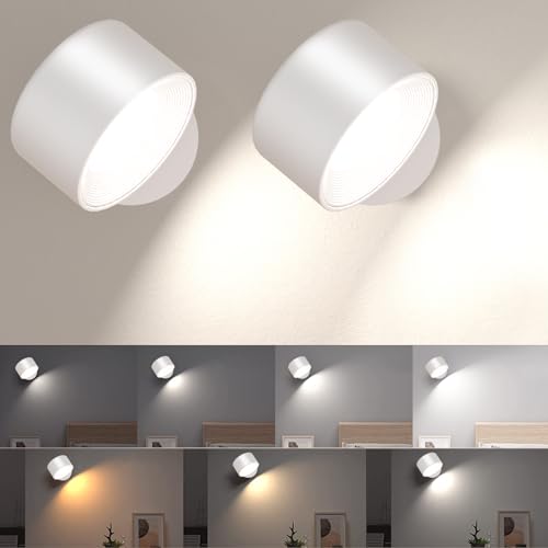 led wandleuchte innen 2 Stück,wandlampe Wandlichter ohne stromanschluss ,4 Helligkeitsstufen 3 Farbmodi Nachttischlampe akku , 360° Drehbare Touch Control Leuchten Für Kinder Wohnzimmer Schlafzimmer von Amicool