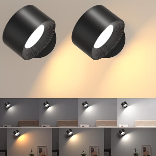 led wandleuchte innen 2 Stück,wandlampe Wandlichter ohne stromanschluss ,4 Helligkeitsstufen 3 Farbmodi Nachttischlampe akku , 360° Drehbare Touch Control Leuchten Für Kinder Wohnzimmer Schlafzimmer von Amicool