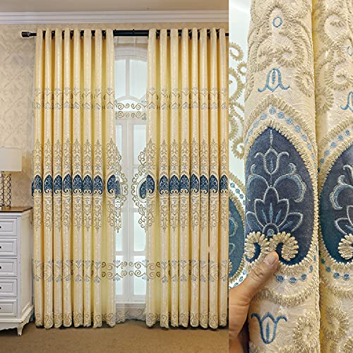 Amidoudou 1 Paar Europäische Luxuriöse Bestickte Vorhänge Semi Blackout Wohnzimmer Schlafzimmer Jacquard Vorhänge (Beige,2-Set H 245 x B 130 cm) von Amidoudou