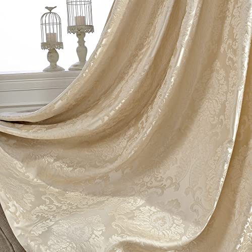 Amidoudou 1 Paar europäische Jacquard-Vorhänge für Wohnzimmer Schlafzimmer (beige, 140 x 230 cm) von Amidoudou