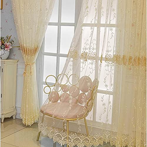 Amidoudou 1 Paar luxuriöse bestickte Tüll-Vorhänge, Blumenmuster, Jacquard-Vorhänge für Wohnzimmer, Schlafzimmer (Beige, 137 x 244 cm) von Amidoudou