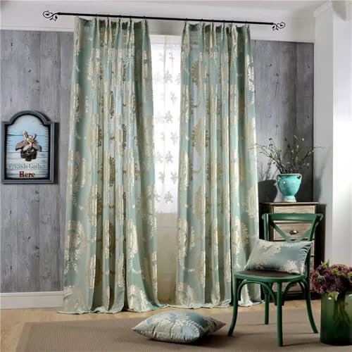 Amidoudou 2er-Set Elegante Vorhänge Mit Kräuselband Europäische Jacquard Vorhänge Für Wohnzimmer (H215 x B140 cm (2er Pack),Grün) von Amidoudou