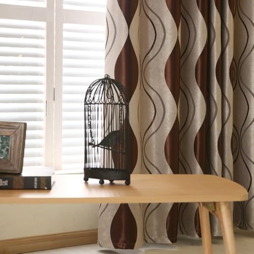 Amidoudou 2er-Set Geometrische Moderne Vorhänge für Wohnzimmer (Braun,245 * 140cm) von Amidoudou