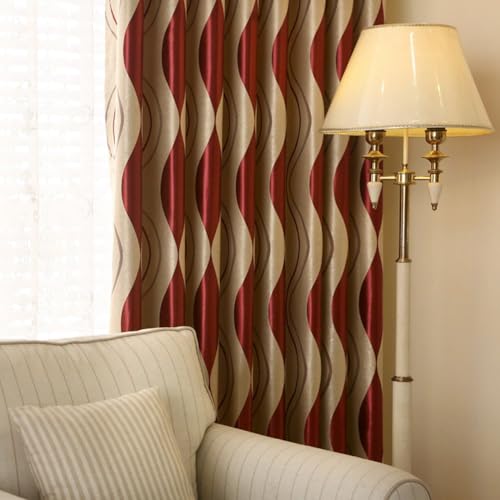 Amidoudou 2er-Set Geometrische Moderne Vorhänge für Wohnzimmer (Rot,245 * 140cm) von Amidoudou