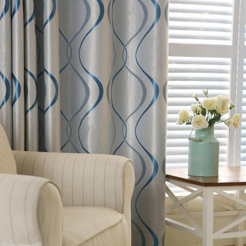 Amidoudou 2er-Set Moderne Art Geometrische Vorhänge Wohnzimmer Vorhänge (Blau,260 * 140cm) von Amidoudou