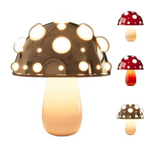 Amieron Pilz Lampe LED Dimmbare Pilz Nachttischlampe, 2-Farbige Dimmbare Mushroom Lamp Deko Tischlampe mit Kabel für Wohnzimmer Schlafzimmer, Glühbirne Inklusive(Gold,Small USB) von Amieron