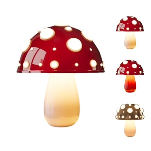 Amieron Pilz Lampe LED Dimmbare Pilz Nachttischlampe, 2-Farbige Dimmbare Mushroom Lamp Deko Tischlampe mit Kabel für Wohnzimmer Schlafzimmer, Glühbirne Inklusive(White base,Small USB) von Amieron