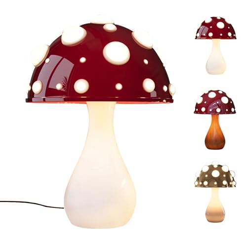 Amieron Pilz Lampe LED Dimmbare Pilz Nachttischlampe, 3-Farbige Dimmbare Mushroom Lamp Deko Tischlampe mit Kabel für Wohnzimmer Schlafzimmer, Glühbirne Inklusive(White base,Large plug wire) von Amieron
