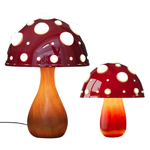 Amieron Pilz Lampe LED Dimmbare Pilz Nachttischlampe, 3-Farbige Dimmbare Mushroom Lamp Deko Tischlampe mit Kabel für Wohnzimmer Schlafzimmer, Glühbirne Inklusive(Wooden base,2PCS) von Amieron