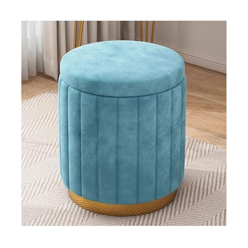 Amieron Rund Sitzhocker mit Stauraum, Gepolsterter Fußhocker mit Gold Metallbasis, Hocker mit Stauraum Rund, Pouf mit Stauraum for Wohnzimmer Schlafzimmer Flur(Blau) von Amieron