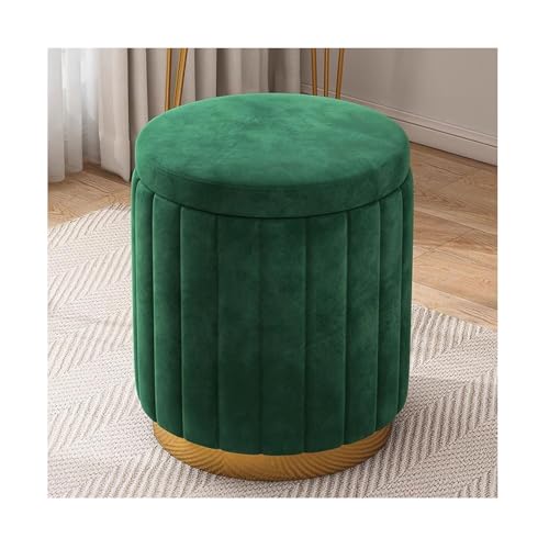 Amieron Rund Sitzhocker mit Stauraum, Gepolsterter Fußhocker mit Gold Metallbasis, Hocker mit Stauraum Rund, Pouf mit Stauraum for Wohnzimmer Schlafzimmer Flur(Grün) von Amieron