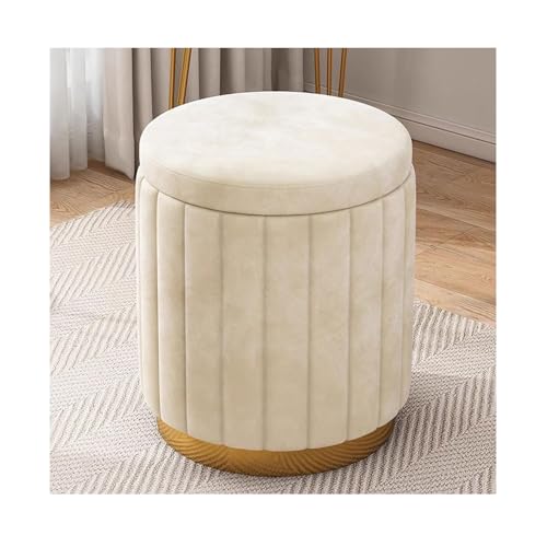 Amieron Rund Sitzhocker mit Stauraum, Gepolsterter Fußhocker mit Gold Metallbasis, Hocker mit Stauraum Rund, Pouf mit Stauraum for Wohnzimmer Schlafzimmer Flur(Off-White) von Amieron