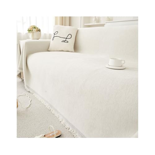 Amieron Sofa Überwurfdecke 1/2/3/4 Sitzer, Sofabezug L Form U Ecksofa Große SofaÜberzug, Vielseitige Sofaüberwurf Couch Überzug Sofa Cover Futonbezug mit Quaste(Weiß,180 * 420cm) von Amieron