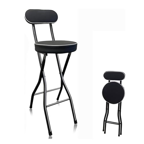 Klappbarer Barhocker mit Rückenlehne, faltbare Hocker mit gepolsterten, Zusammenklappbaren, Tragbaren Klappbaren Barstühlen, für Erwachsene, Küche, Garten, Café, faltbarer Küchenstuhl runder Hocker(Sc von Amieron