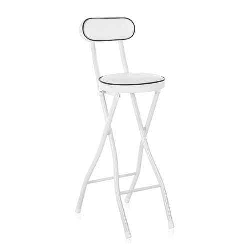 Klappbarer Barhocker mit Rückenlehne, faltbare Hocker mit gepolsterten, Zusammenklappbaren, Tragbaren Klappbaren Barstühlen, für Erwachsene, Küche, Garten, Café, faltbarer Küchenstuhl runder Hocker(We von Amieron