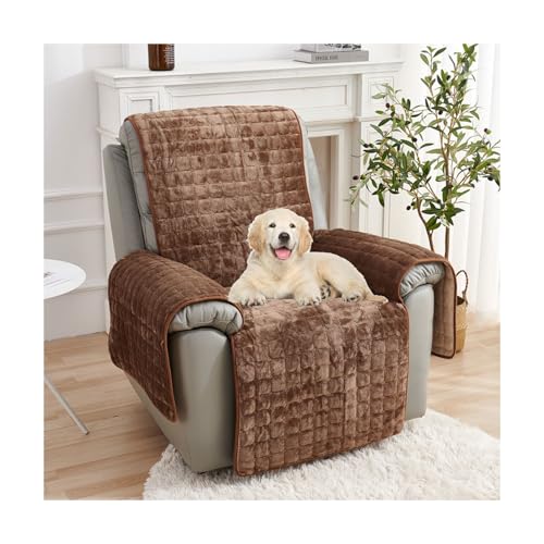 Sesselschoner Sesselauflage, Sesselschoner for Relaxsessel, Sesselschoner for Fernsehsessel mit armlehne Anti-Rutsch, Relaxsessel Bezüg Sesselüberzug for Zuhause mit Kindern und Haustieren Hund(Brown, von Amieron