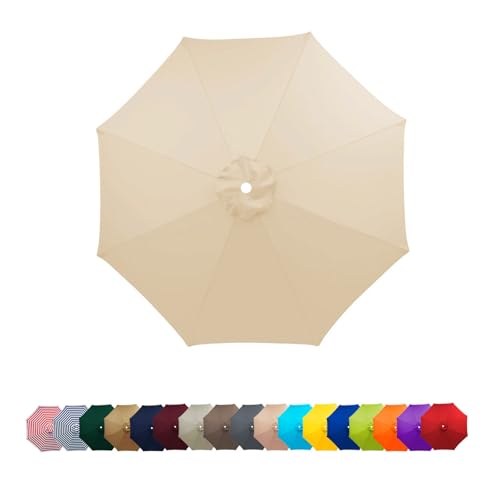 Sonnenschirm Ersatzbezug 2m 2.3m 2.5m 2.7m 3.0m 3.5m, 6/8 Streben Wasserdicht Schirmbezug Sonnenschirm Ersatzteile, Sonnenschirm Ersatz Baldachin Abdeckung für Hof, Garten, Strand, Pool(Beige,3m/8-Rib von Amieron