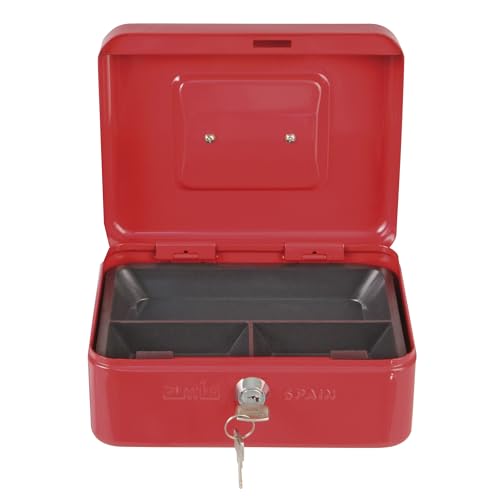 Amig - Sicher | Geldkassette | Safe für Geld, Scheine und Münzen | Mit Münzfach und 2 Schlüsseln | Stahl | Farbe: Rot| 250 x 180 x 90 mm von Amig