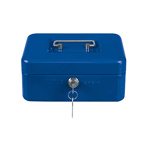 Amig - Sicherheits Geldkassette aus legiertem Stahl | Mit vernickeltem Schlüsselschloss und 2 Schlüsseln | Praktischer Tragegriff | Vielseitig einsetzbar, Blau, 250 x 180 x 90 mm von Amig