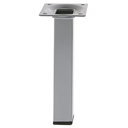 Amig - Quadratisches Möbelbein | Mod. 3 | 25 x 25 x 700 mm | mit Stellschraube | 4-Punkt verschraubt | Belastbar bis 15 kg/Fuß | Stahl Silber von Amig