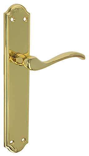 Amig - Set mit Griffen und Schild in Goldfarbe aus Zamak-Legierung, Messing, für Durchgangstüren im Innenbereich, 242 x 44 mm, Vierkant von 8 mm, inklusive Schrauben von Amig