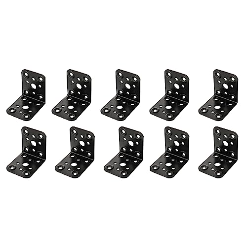 Amig - 10er-Pack flache Winkel für Holzkonstruktionen | 90-Grad-Ecksupports | Montageklammern | Befestigung für Möbel, Schränke oder Tische | Stahl | Schwarze Farbe | 60 x 50 x 2,2 mm. von Amig