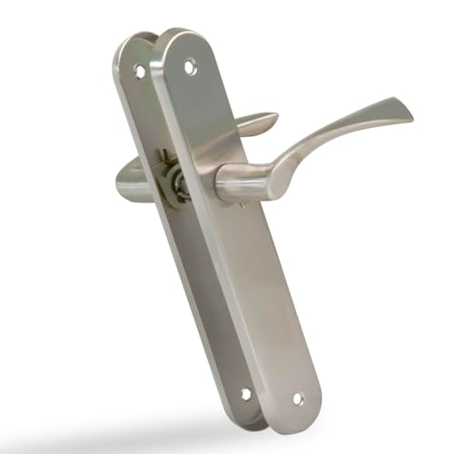 Amig - 2er-Set silberne Griffe aus ovaler Stahlplatte und Zamak-Griff mit mattem Chrom-Finish für Innentüren - 237 x 40 mm · Kurbel 120 mm | inkl. Schrauben von Amig