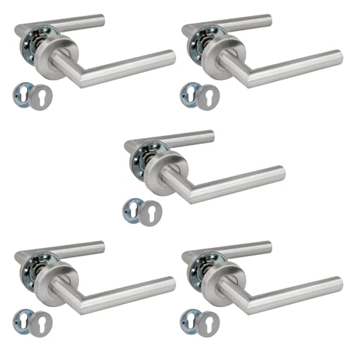 Amig – 5er Set Türgriff-Set mit Rosette | Türklinke Mod. 7RBX | 135 x Ø19 mm | 8 mm Quadrat | Elegantes und schlichtes Design | Edelstahl matt Amig – 5er Set Türgriff-Set mit Rosette | Türklinke Mod. 7RBX | 135 x Ø19 mm | 8 mm Quadrat | Elegantes und schlichtes Design | Edelstahl matt von Amig