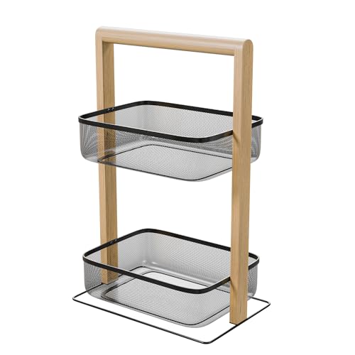 Amig - Aufbewahrungsregal für Küche oder Bad - 2 Körbe übereinander - Schwarzer Stahl und Bambus - Maße: 27 x 18 x 44 cm Amig - Aufbewahrungsregal für Küche oder Bad - 2 Körbe übereinander - Schwarzer Stahl und Bambus - Maße: 27 x 18 x 44 cm von Amig